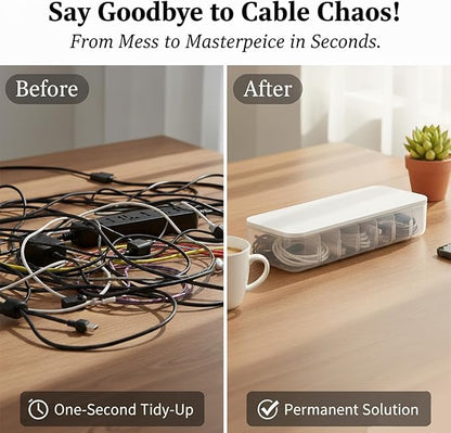 Cord Organizer Box with Lid, 7 Compartment Cable Management with 7 Wire Ties, Dustproof Cable Storage Box for Office & Home, Wire Hider for Computer Desk, Charger Cables, Power Cords (1pack)
