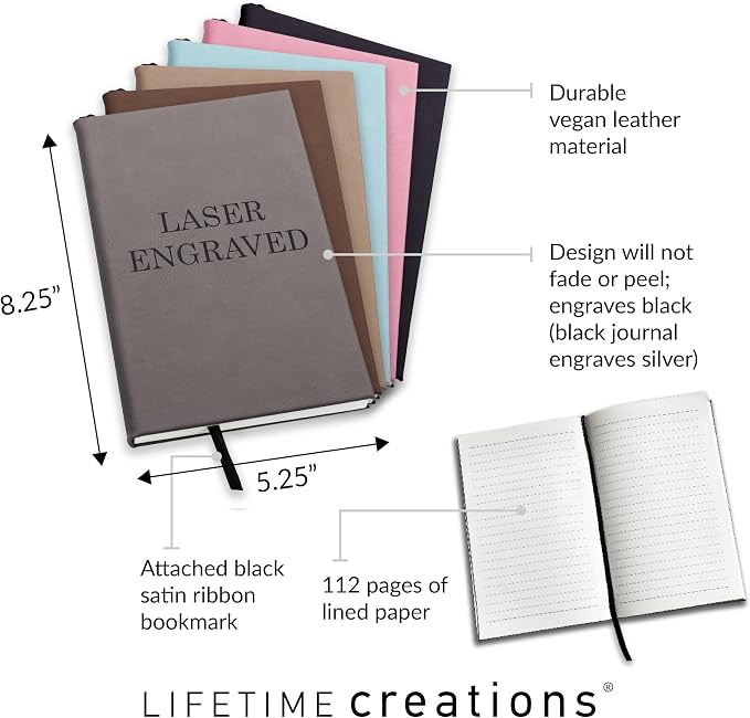 Lifetime Creations Personalized Journal Notebook (Gray) - Customized Hardcover Vegan Leather Writing Notepad, Business Meeting Hard Cover Note Book Gift for Professionals