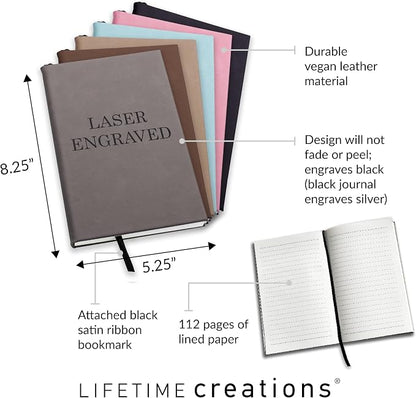 Lifetime Creations Personalized Journal Notebook (Gray) - Customized Hardcover Vegan Leather Writing Notepad, Business Meeting Hard Cover Note Book Gift for Professionals