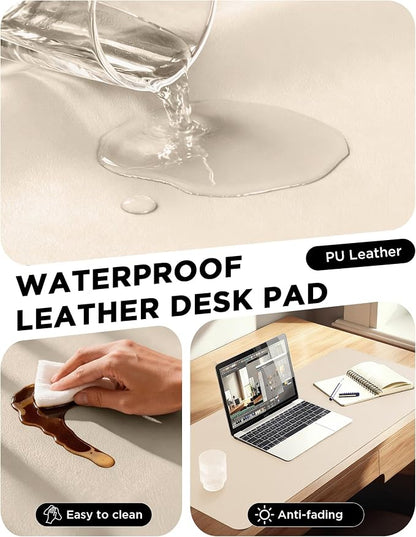 YSAGi 47.2" x 24" Large PU Leather Desk Mat for Keyboard and Mouse - Waterproof Non-Slip Desk Pad Protector for Office, Home, Writing Desk, Beige