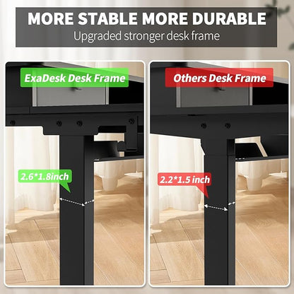 ExaDesk 55 * 30 Inches Electric Standing Widened Desk Adjustable Height with 4 Drawers, Double Storage Shelves Stand Up Desk, Home Office Workstation Sit Stand up Desk (Classical Black)
