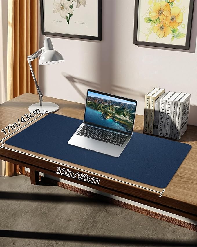 Non-Slip Desk mat,PULeather Desk Pad Protector, Office Desk Mat, Large Mouse Pad,Desk Blotter, Laptop Desk Pad, Waterproof Desk Writing Pad for Office and Home (Midnight Blue, 35.4" x 17")