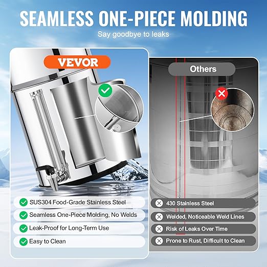 VEVOR Gravity-fed Water Filter System, 2.25G 304 Stainless-Steel Countertop System, Water Filtration System, Reduces Lead and up to 99% of Chlorine, with 2 Carbon Filters, and Water Level Spigot