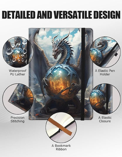 Hardcover Executive Notebooks, A5 PU Leather Lined Journal Notebook, 200 Pages Thick Paper Subject Notebooks for School,Work,Home Writing Business Notebook, Diary Book ， Dragon