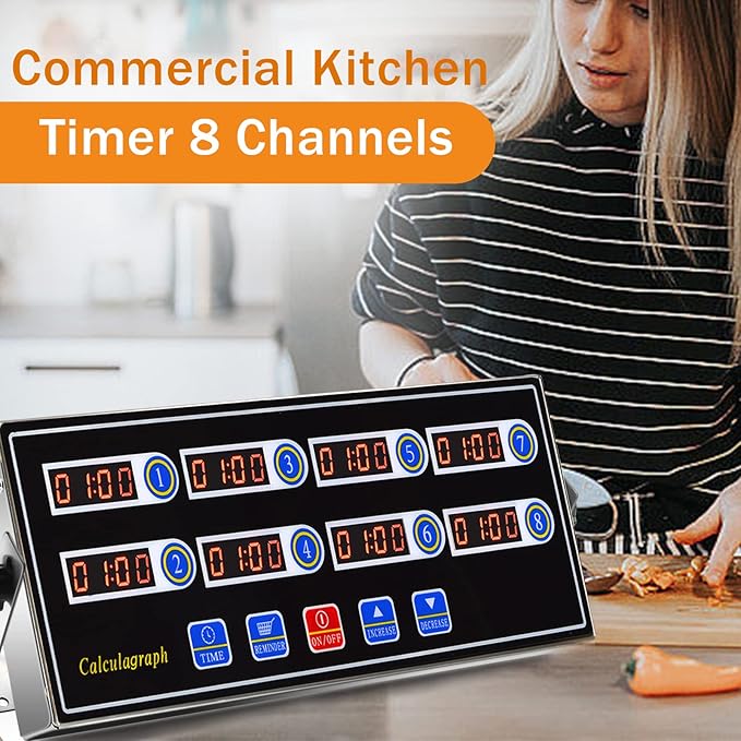 Commercial 8 Channel Kitchen Timer Digital Restaurant Timers Professional Loud Alarm Cooking Reminder