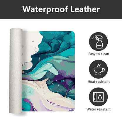 Britimes Teal and Purple Liquid Marble Desk Mat Colorful Deak Pad Non-Slip PU Leather Large Keyboard Mouse Pad Office Desktop Accessories for Office,Work,Home Decor(31.5"X15.7")