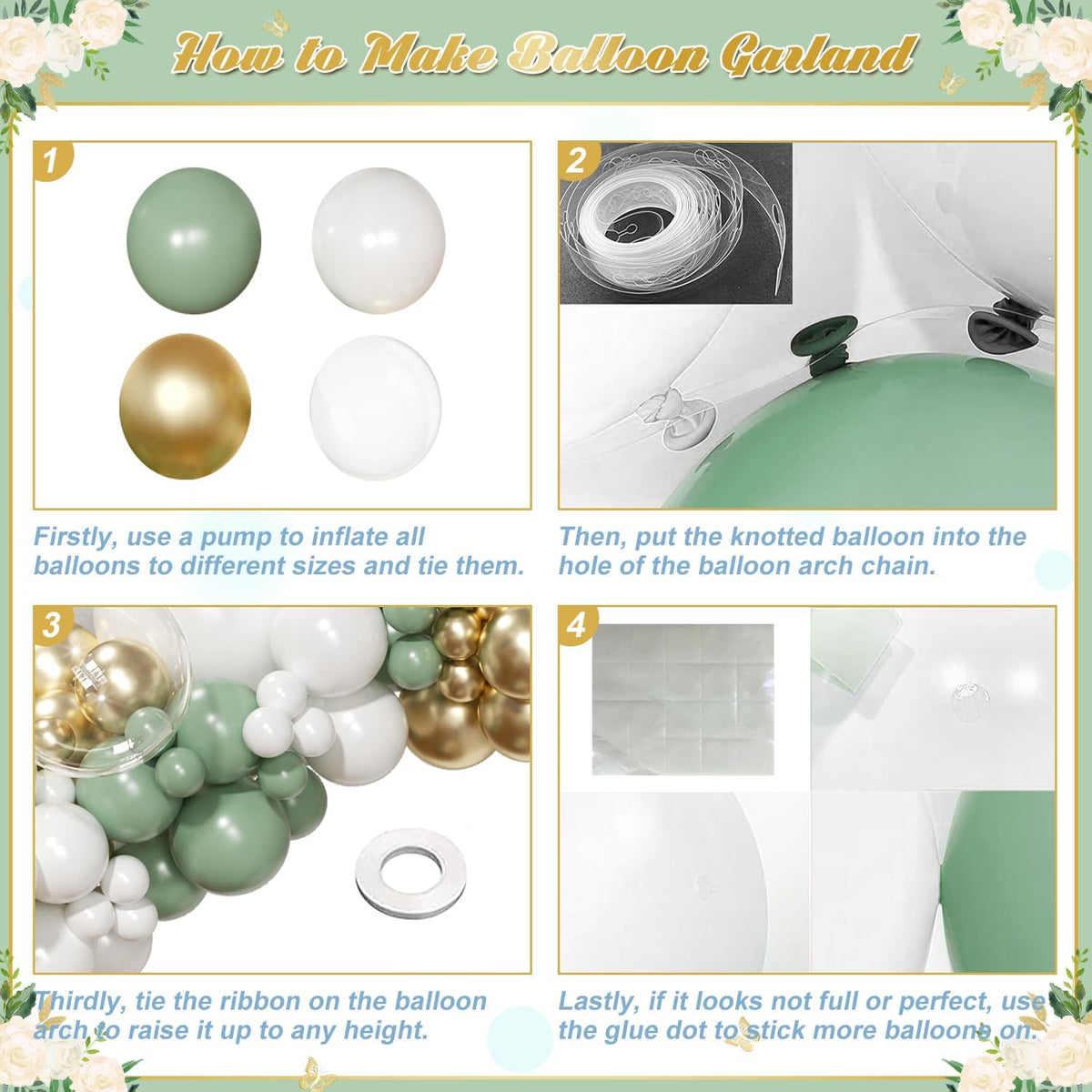 Sage Green Balloon Arch Kit 126 Pcs Neutral Green and White Metallic Gold Balloon Arch Garland Kit for Wedding Birthday Baby Shower Gender Reveal Bridal Decorations