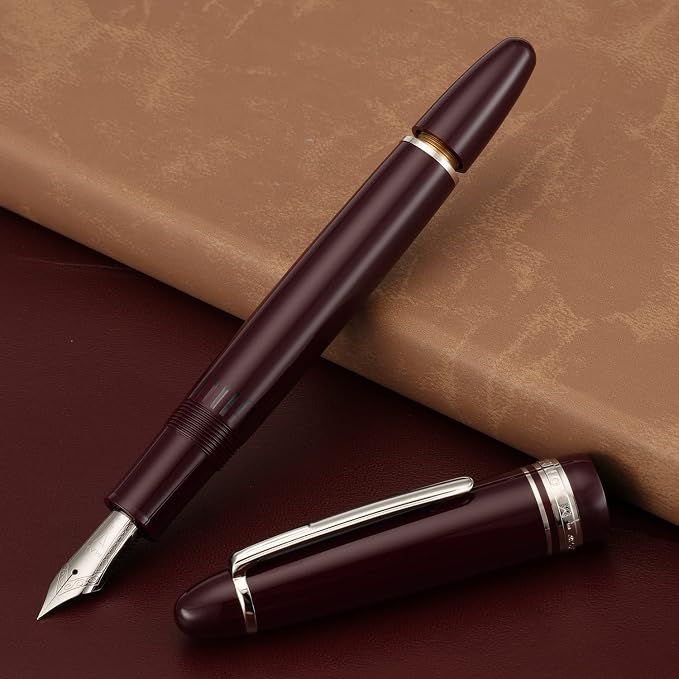 erofa Majohn P136 Piston Fountain Pen 1.1mm Stub Nib with Box, Red Resin Writing Pen Set