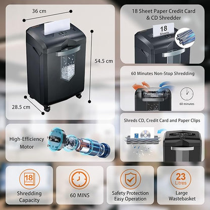 bonsaii 18 Sheet Heavy Duty Cross-Cut Paper and Credit Card Shredder, 6 Gallon Pullout Basket and 4 Casters, Black