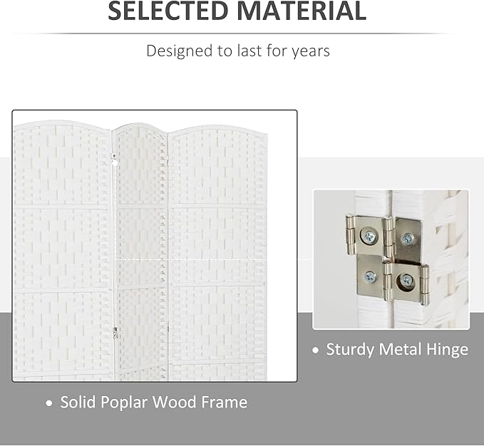 HOMCOM Room Divider, 4 Panel Folding Privacy Screen, 6FT Tall Portable Wicker Weave Partition Wall Divider for Bedroom, Home Office, White