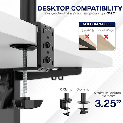 VIVO Dual Ultrawide Monitor Desk Mount, Heavy Duty Fully Adjustable Steel Stand, Holds 2 Computer Screens up to 38 inches and Max 10kg Each, Black, STAND-V038