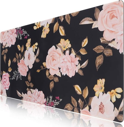 iCasso Extended Gaming Mouse Pad, Large Non-Slip Rubber Base Mousepad with Stitched Edges, Waterproof Keyboard Mouse Mat Desk Pad for Work, Game, Office, Home - Peony