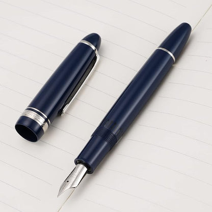 erofa Majohn P136 Piston Fountain Pen 1.1mm Stub Nib with Box, Blue Resin Writing Pen Set