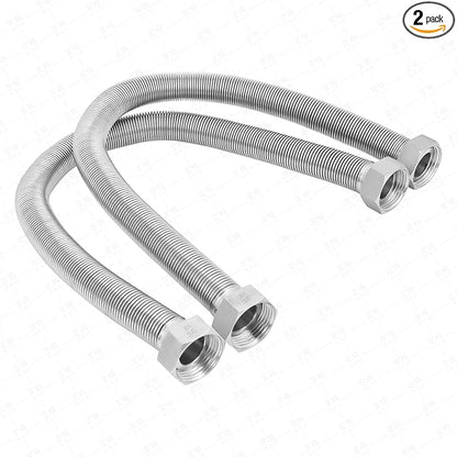 24 Inch Flexible Stainless Steel Corrugated Water Heater Connector Hose,1/2" FIP x 1/2" FIP,304 Stainless Steel Leak-Proof Flexible Line for Tankless Water Heater,Water Softener,RV,Boiler(2PCS)
