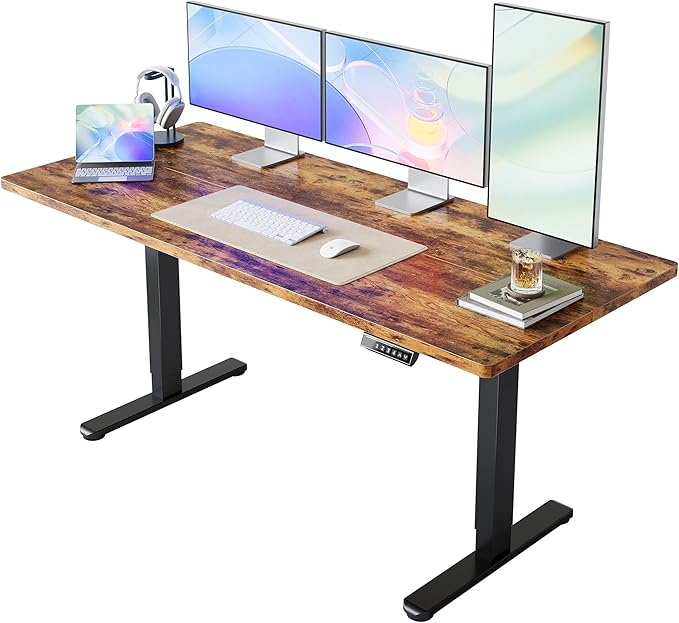 HUANUO 63 x 28 inch Electric Standing Desk Adjustable Height, 4 Memory Height Settings, Sit Stand Up Desk for Home Office & Computer Workstation, Rustic Brown