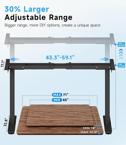 Electric Standing Desk Frame Dual Motor with Memory Controller, Computer Desk Adjustable Table Legs Up to 47.2" for Home Office, Black