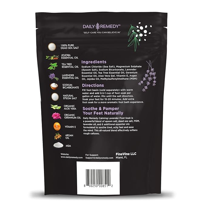 Calming Lavender Foot Soak with Epsom Salt, Made in USA, Foot Soak Soothes Tired Feet, Athletes Foot, Stubborn Foot Odor, Softens Calluses & Helps Treat Toenail, 16 oz 1 lb