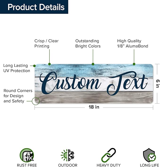 Custom Sign, Custom Street Sign, 11 Font Colors, 13 Font Styles, 4 Hole Options, 22 Sizes, 6x18 Inches, Rust Free DiBound, Fade Resistant, Made in USA by My Sign Center (Coastal)