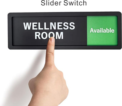 Wellness Room Sign – Privacy In Use / Available Slide Switch Sign, Premium Durable Acrylic Material, Super Strong Self-Adhesive, Quick Installation, Suitable For Your Home And Business ( 9×3 Inches, Black)