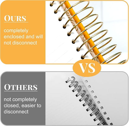 Spiral Notebook Leather Journal for Women, 300 Pages, 7X10,Yellow | Large Notebooks for School Office, Note Taking Notebooks for Writing Lined Notebook with Tabs Pockets Pen Holder