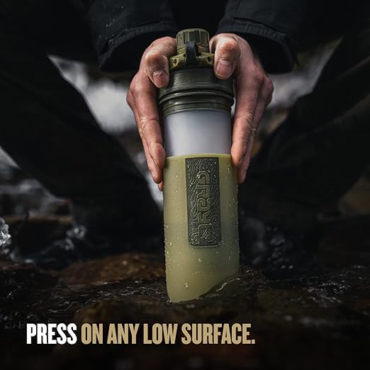GRAYL GeoPress 24 oz Water Purifier Bottle - Filter for Hiking, Camping, Survival, Travel (Olive Drab)