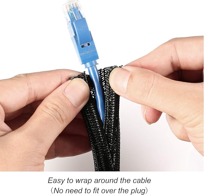 CrocSee 25ft - 1/4 inch Braided Cable Management Sleeve Cord Protector - Self-Wrapping Split Wire Loom for TV/Computer/Home Theater/Engine Bay - Black