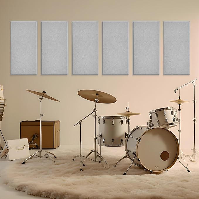 6 PCS Acoustic Panels, Large Soundproof Wall Panels, Professional Fiberglass Sound Absorbing Panels, 23.6x11.8 Inches Sound Proof Foam Panels for Walls, Studio Home Offices(Grey)