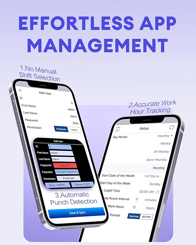NGTeco APP Time Clock, Fingerprint & PIN Times Clock for Small Business, Biometric Clocks in Machine for Employees with iOS/Android App, No Monthly Fee, 2.4GHz WiFi, Black