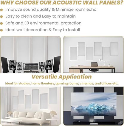 6 PCS Acoustic Panels, Large Soundproof Wall Panels, Professional Fiberglass Sound Absorbing Panels, 23.6x11.8 Inches Sound Proof Foam Panels for Walls, Studio Home Offices(Grey)