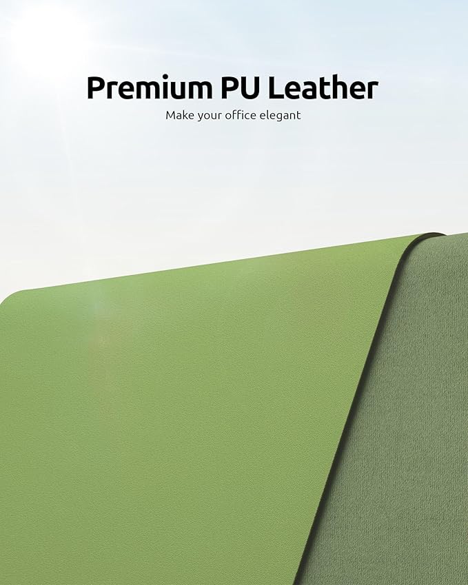YSAGi Leather Desk Protector, Office Mat, Large Mouse Mat, Non-Slip PU Leather Blotter, Laptop Pad, Waterproof Writing Pad for Office and Home (Leaf Green, 23.6" x 13.8")