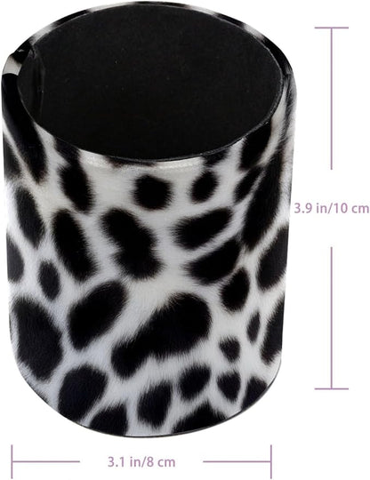 Black Leopard Print Leather Pen Holder for Desk, Multifunctional Desktop Organizer Pencil Cup, Desktop Caddy Stationery Organizer for School Home Office Desk Accessories
