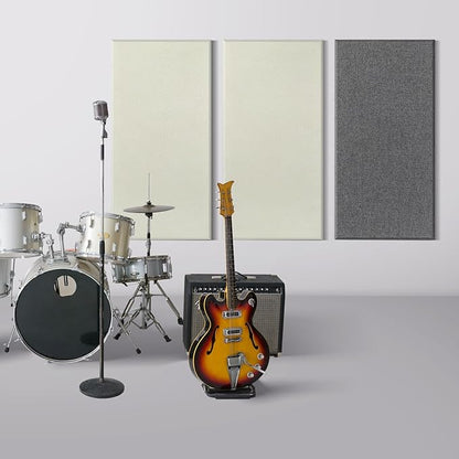 UMIACOUSTICS 2 PCS Acoustic Panel, 47.2" x 23.6" x 2" Fiberglass Sound Proof Wall Panels, Sound Absorbing Panels for Studios, Office, Home Theater. Off White