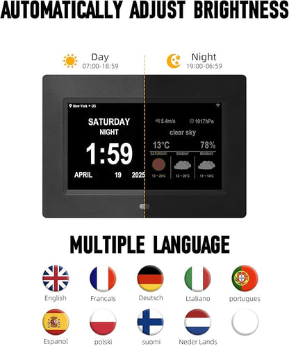 Memwake Digital Alarm Clock, Multiple Alarm Functions, Clock with Date and Day, Digital Alarm and Electronic Calendar for Seniors (White, 7 inch) (7-inch Black WiFi)