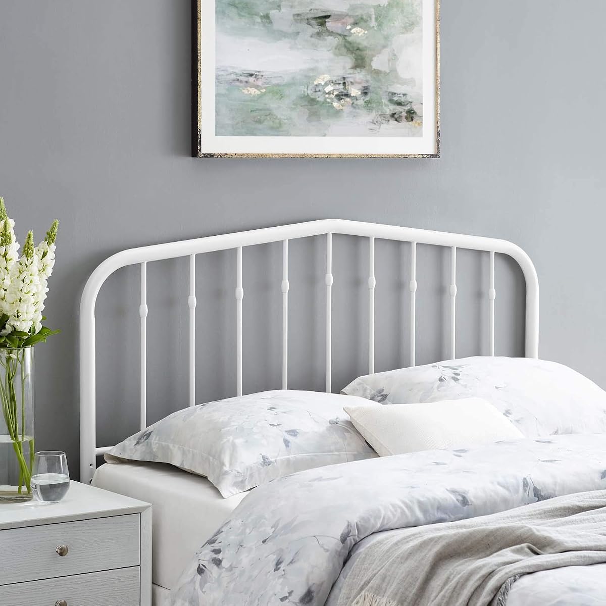 Lennon Modern Farmhouse Metal Full Headboard in White