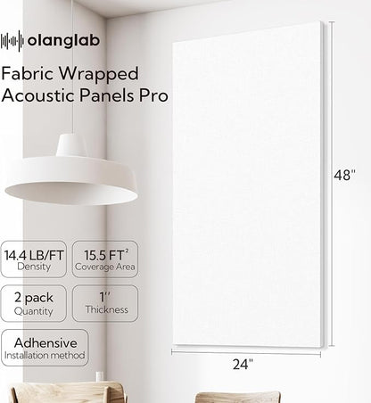Olanglab Acoustic Panels 2 Pack, 48''x24'' Large Sound Panels, Fabric Wrapped Sound Proof Foam Panels for Walls, Sound Absorbing Panels for Recording Studio Acoustical Treatments (White)