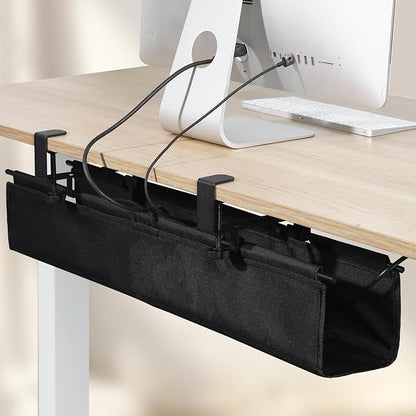 MAXECHO Under Desk Cable Management Tray 28" - Clamp on Wire and Cable Organizer for Storage and to Hide Cords - Ideal for Home Office - Premium Black Fabric Design