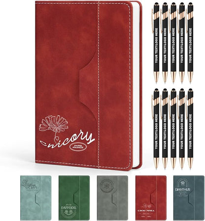 ENOMY Personalized Notebook Set with 10 PC Pens Lined A5 Custom Journal for Writing Men Women Custom Notebook Ideal Friend Girlfriend Gift, Red