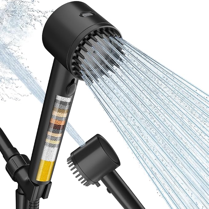 Cobbe Filtered Shower Head with Handheld, High Pressure 5 Spray Mode Showerhead with Filters, Built-in Power Wash for Hard Water - Remove Chlorine - Reduces Dry Itchy Skin, Black