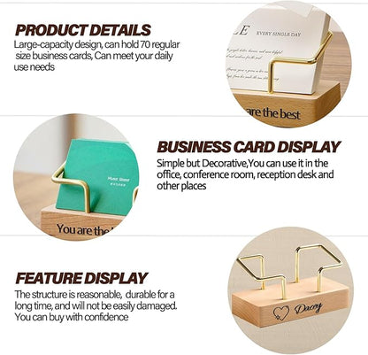 HJX Custom Business Card Holder Desk-Personalized Engraved Wooden Business Card Case Holder, Customized Name Logo Business Card Display Gifts for Men Women