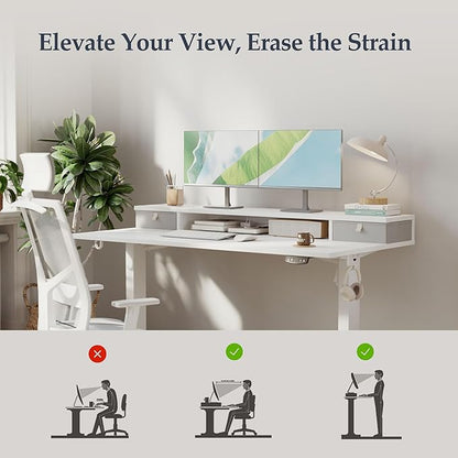 Klicelor 55 Inch Electric Standing Desk with Drawers, Adjustable Height Small Sit Stand Desk for Home Office, Compact Computer Workstation with Storage– White