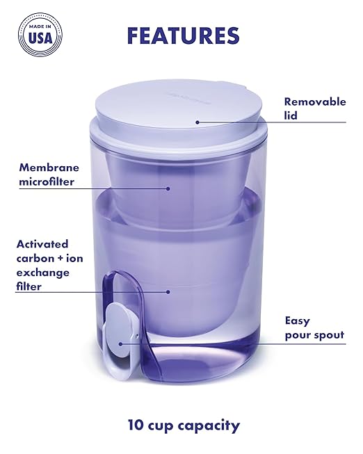 LifeStraw Home Studio Water Filter Dispenser, 10-Cup, Icelandic Blue, BPA-Free Designed for Everyday Protects Against Bacteria, parasites, microplastics, PFAS, Lead, and Improves Taste