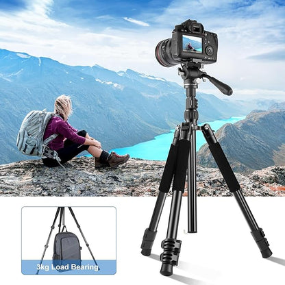 PULUZ 64"/164cm Video Tripod, Metal Camera Tripod with 360°Fluid Drag Head, Quick Release Plate Compatible with Canon Nikon Sony and Other DSLR Camera Camcorder for Photography/Videography