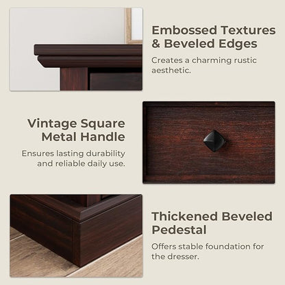 VVFLU Farmhouse 6 Drawer Dresser for Bedroom, 54" Wide Wood Dresser with Natural Texture, Rustic Chest of Drawers for Bedroom with Vintage Metal Hands, for Living Room, Hallway, Cherry