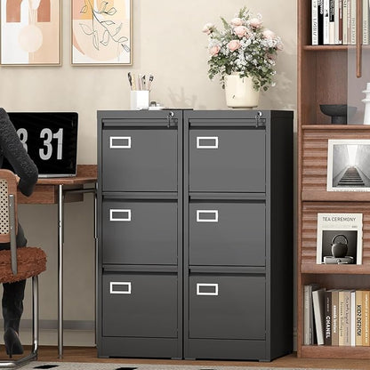 Lockable Vertical Metal File Cabinet 3 Drawer, Steel Filing Cabinet for Home Office Organization, High Capacity Storage for Letter/Legal/A4 Size, Black Office Cabinet, 17.7" D x 14.6" W x 40.9" H