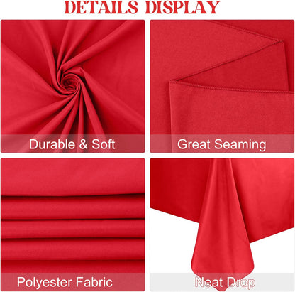 4 Pack Rectangle Tablecloth 60x126 Inch Red Washable Polyester Table Cover for Wedding Dining Table Buffet Parties Banquet Decoration（Red）