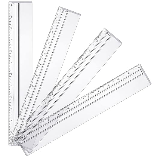Chinco 4 Pieces Magnifying Ruler Clear Data Processing Magnification Plastic Transparent Accounting Drafting Tools Kits Construction for Reading Drawing (12 Inch)