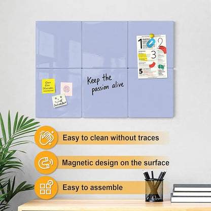 Comix Magnetic Dry Erase Board, 6 Pack, 11.8 x 11.8 Inches, Modular Whiteboard for Fridge, Office and Home, Small White Board Dry Erase Set for Kids, Students, Kitchen Organizer and Planner, Purple