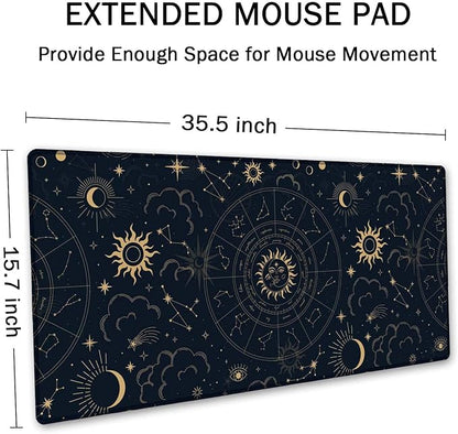 SSOIU Zodiac Wheel Desk Mat, Celestial Desk Pad, Astrology Large Gaming Mouse Pad 35.5x15.7inch XXL Large Big Computer Keyboard Mouse Mat Desk Pad with Non-Slip Base and Stitched Edge for Home Office