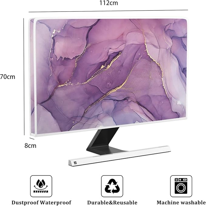 Baocicco Fashion Violet Marble Waterproof TV Dust Cover 45, 46, 47, 48 Inch Anti-Static Dustproof Creative Design TV Screen Cover TV Screen Covers Sleeve Compatible with PC Desktop and TV LED LCD OLED