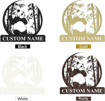 Personalized Panda Metal Sign | Family Name Sign | Panda Home Decor | Custom Outdoor Metal Sign | Metal Wall Art | Last Name Sign for Home | Panda Gifts | Panda Wall Hangings for Bedroom